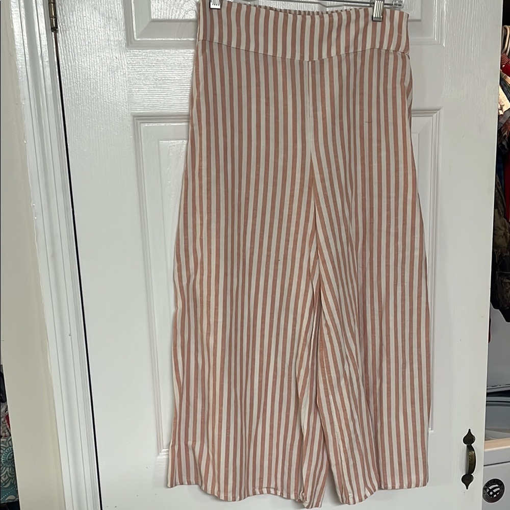 O'Neill Pink and White Strip flowy ankle cut pants